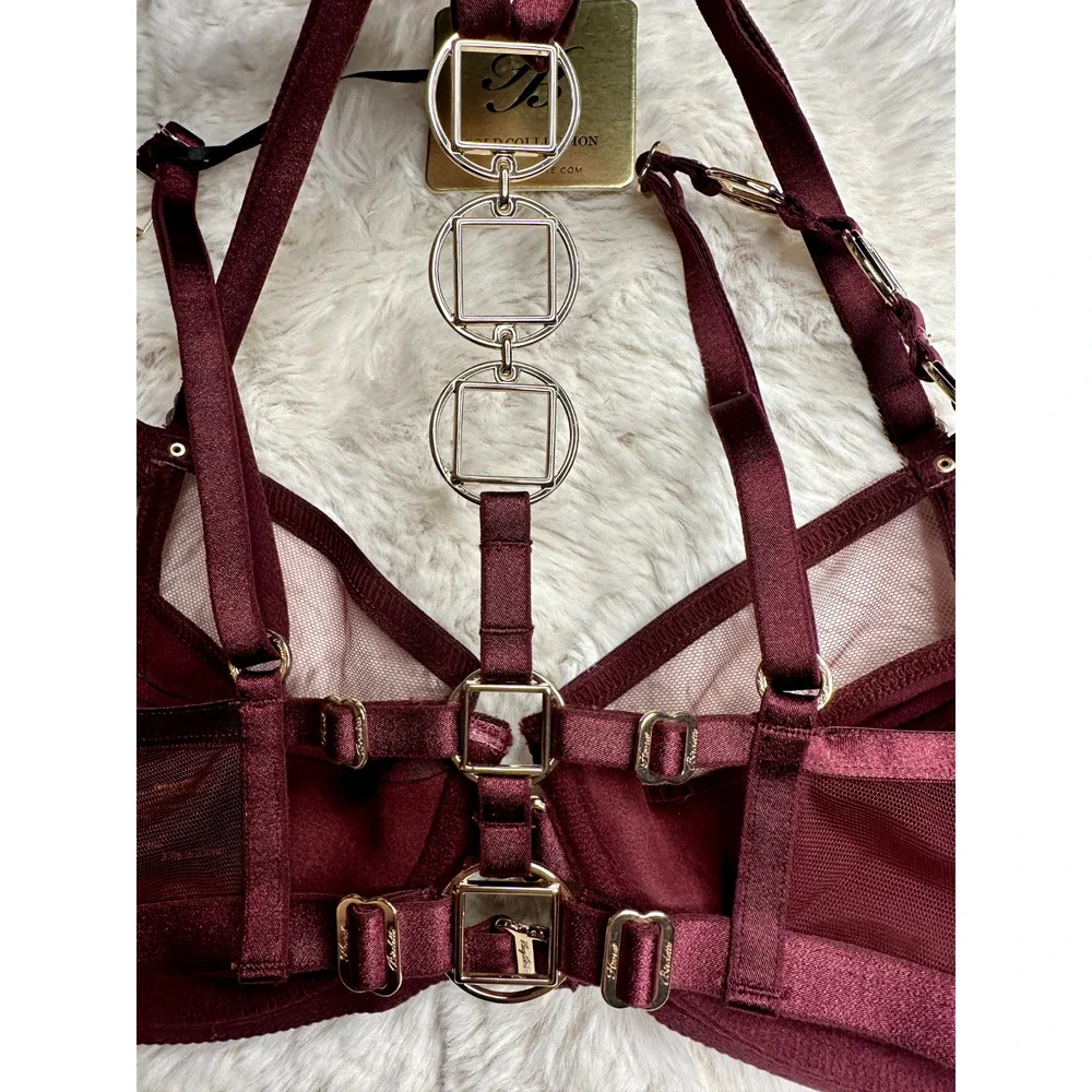 Honey Birdette JOWAL❤️ Deep Red & Gold Bra 32 DDD